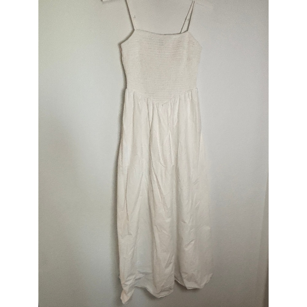 PrettyGarden White Smocked Midi Dress Adjustable Straps Size M Cottagecore Boho